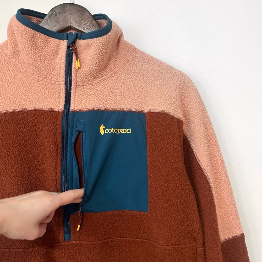 cotopaxi Rust Brown and Blush Pink Fleece Pullover with Teal Pocket - Picture 2 of 8